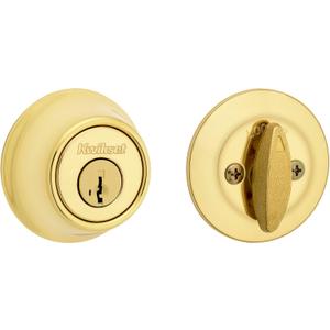 Kwikset 660 Deadbolt Lock, Polished Brass Round Exterior Keyed Front Entry Door, Single Cylinder Dead Bolt, with Microban Protection