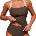 ZAFUL Women's Tankini Swimsuits Tummy Control Swimwear Two Piece Bathing Suits Swim Top with High Waisted Bottom, L