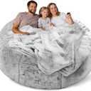 Bean Bag Chair Cover Without Filler,Big Round Soft Fluffy PV Velvet Washable Bean Bag Lazy Sofa Bed Cover for Adults,Living Room Bedroom Furniture Outside, 6ft Snow Grey (No Filler)