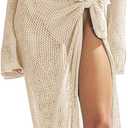 Women's Swimsuits Cover Ups Set for Crochet Bathing Suit Hollow Out 2 Piece Bikini Coverup Beach Swimwear (Large, Beige-1)