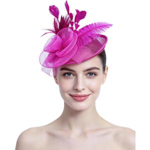SAFERIN Women's Fascinators Feathers Tea Party Hat Veil Headband with Hair Clip for Cocktail Church