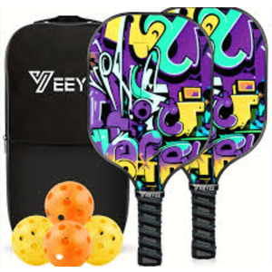 Pickleball Paddles Set of 2 Pickle Rackets: 4 Balls and 1 Carry Bag - Lightweight Fiberglass Pickle Ball Paddle