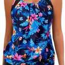 Women Two Piece Tankini Swimsuits - Tummy Control Bathing Suits Top with Shorts 2025 Blouson Swimwear (X-Large, Blue Floral)