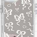 NITITOP Compatible with iPhone 14 Case Cute Mirror Bow Love Heart Pattern for Women Girls Ribbon Design Shockproof Silver Protective Phone Cover - White Bow