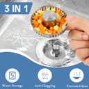 Kitchen Sink Drain Strainer 3 in 1, 304 Stainless Steel Pop Up Sink Stopper, Anti-Clogging Sink Drain Strainer for US Standard Kitchen Drain (SUS304 Brushed)
