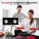 Electric Cooktop 2 Burner, 21 Inch Double Electric Stove Top Mechanical Knob Control Built-in 3700W Large Ceramic Stove Top, 9 Heating Level, 220-240V, Hard Wired,Overheating Protection