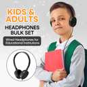Classroom Headphones Bulk 100 Pack for School Kids K-12,Wholesale Durable Earphones Class Set for Students Children Teens Adults, Airplane and Hospiital (HY104,Black)