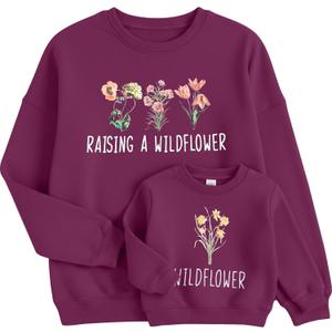 Raising A Wildflower Sweatshirt Mom Toddler Matching Outfits Mommy And Me Matching Shirt Mother Daughter Son Tops (Red, XXL)