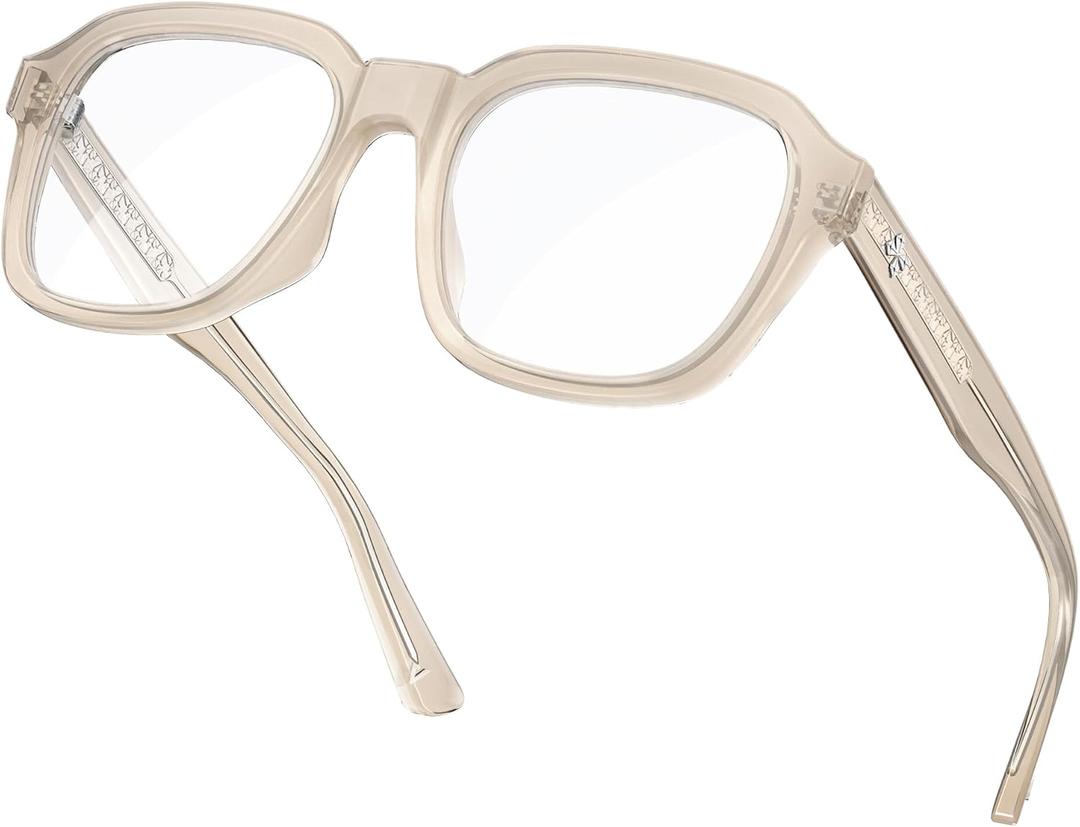 VISOONE Oversized Square Blue Light Blocking Glasses Fashion Computer Eyewear for Women and Men BENNETT (Oyster Grey)