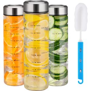 Glass Juice Bottles 20oz - 3 PackWide Mouth Water Bottles with Lids for Juicing Reusable Juice Bottles for Smoothie Beverage Storage BPA Free Leakproof Borosilicate