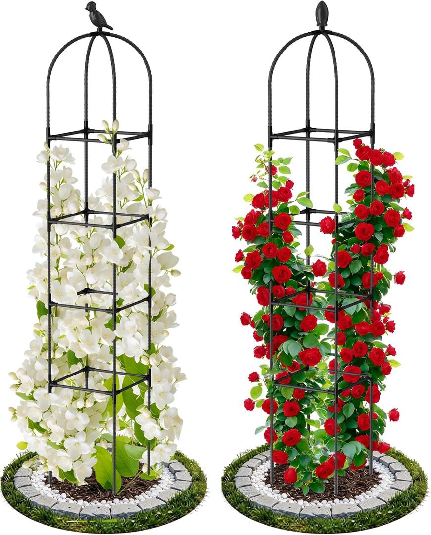 2 Pack Garden Obelisk Trellis for Climbing Plants, 71" Rustproof Metal Tower Plant Support Cages, Rose Trellis for Tomato Potted Flowers Vegetables Vines, Indoor Outdoor Garden Patio