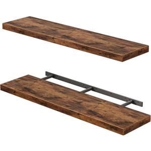 Fixwal Wall Shelves, 35" Long Heavy Duty Wall Mounted Rustic Wood Shelves for Living Room, Bedroom, Bathroom and Kitchen, Wall Shelves for Storage, Books, Room Decor (Rustic Brown, Set of 2), 35in