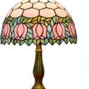 Tiffany Lamp Stained Glass Lamp Pink Tulip Bedroom Table lamp Reading Desk Light for Bedside Living Room Office Dormitory Dining Room Decorate Housewarming Gift 12X12X18 Include Light Bulb