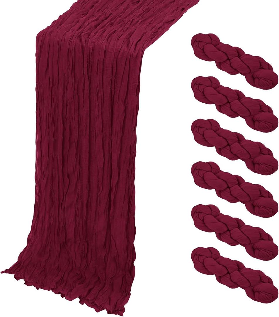 6 Pack Burgundy Cheesecloth Table Runner, 17 x 108 Inch, Gauze Cheese Cloth Table Runner Rustic Sheer Runner for Wedding Birthday Party Baby Shower Table Decor(Burgundy)