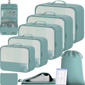 BAGAIL 9 Set Packing Cubes with Packing List Luggage Packing Organizers for Travel Accessories (Dusty Blue)