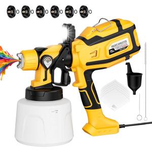 Paint Sprayer for House Painting, Paint Sprayer with Easy to Clean Design, 6 Brass Nozzles & LED Light, Easy to Clean for House, Fence, Garden, Furniture