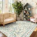 Wonnitar Boho Floral Washable Rugs 5x7, Soft Area Rugs for Bedroom, Ultra-Thin Non Slip Beige Area Carpets, Flower Print Decor Carpet for Living Room Nursery Dining Room Office