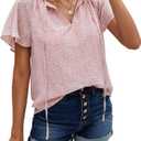 Women's Short Sleeve Casual Shirts Boho Floral Print V Neck Tops Loose Blouses (Pink, M)