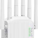 WiFi 6 Extender, AX1900 Dual Band WiFi Booster with 6 High-Gain Antennas, Covers Up to 12000 Sq.Ft for 105+ Devices. Features Gigabit Ethernet Port & Easy Setup for Seamless Whole Home Mesh WiFi