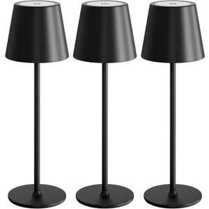 uuffoo 3 Pack Cordless Table Lamp Rechargeable 5000mAH Battery Operated Lights Touch Control LED Portable Desk Lamps 3 Color Dimming for Outdoor Coffee Bedroom Kitchen (Black)