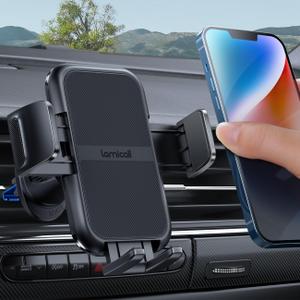 Lamicall 2025 Wider Clamp & Metal Hook Car Phone Holder Vent [Thick Cases Friendly] Phone Holders for Your Car Mount Automobile Hands Free Cradle Air Vent for iPhone 16 15 14 13 Pro Max Smartphone (Black)