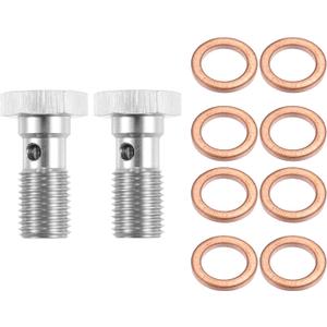 X AUTOHAUX 2pcs Stainless Steel AN4 7/16-20 Thread Brake Line Banjo Bolt with Copper Washers Single Banjo Bolt 25mm Length