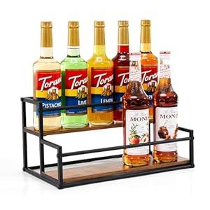 ICOHOT Coffee Syrup Organizer, 2Tier 10 Syrup Bottles Rack for Coffee Bar, Liquor Bottle Display Shelf Holder Bar Shelf Stand Countertop Rack for Syrup, Wine, Spice