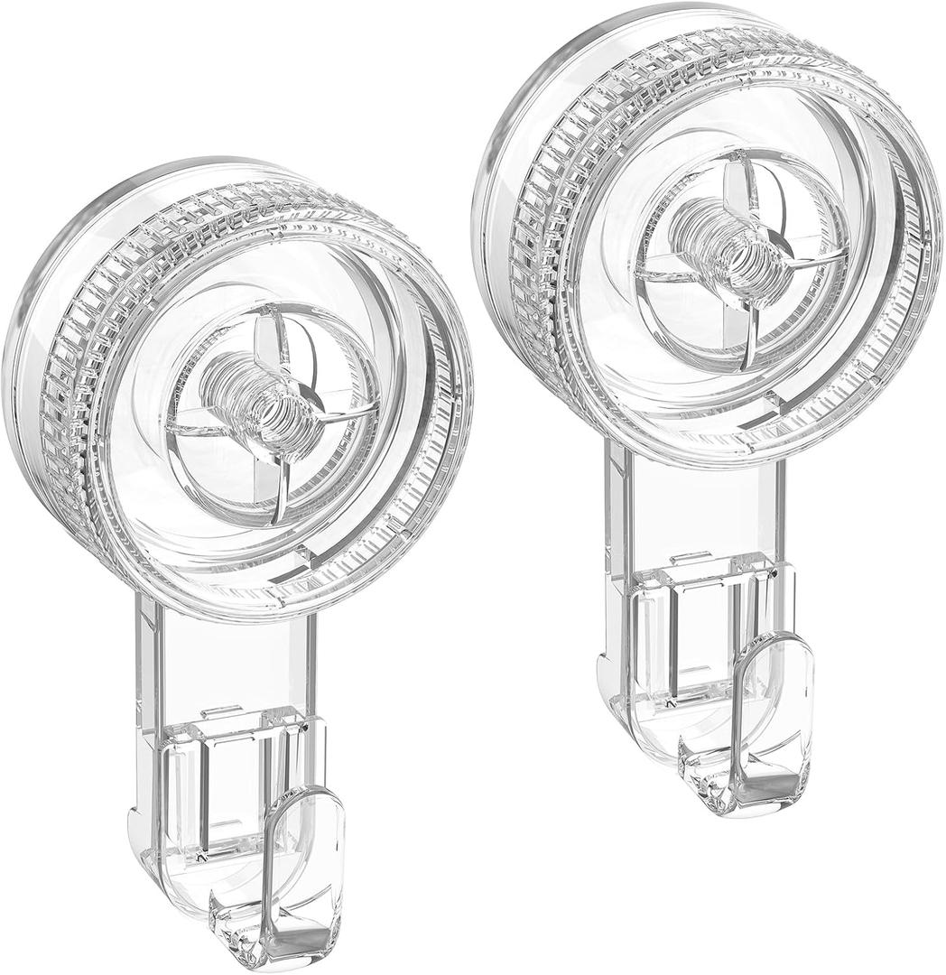 LUXEAR Suction Cup Hooks 2 Pack, Single Hook Design - Waterproof Vacuum Suction Hangers for Bathroom Kitchen, Removable Reusable PVC Suction Hooks for Towel Loofah Bathrobe Christmas Decor