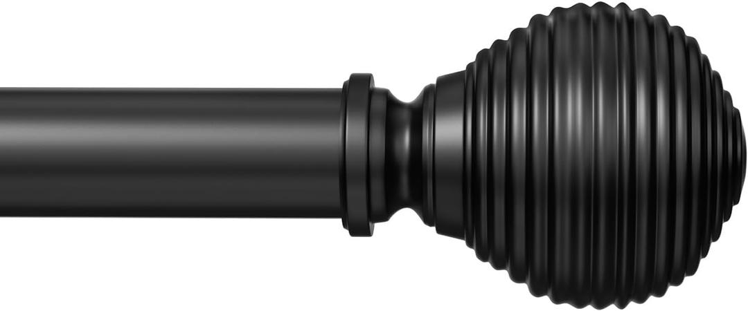 Curtain Rods for Windows 32 to 76 Inch, 1 Inch Matte Black Heavy Duty Curtain Pole Adjustable Decorative Drapery Rods with Round Brackets