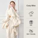 Cozy Bliss Faux Fur Throw Blanket for Couch, Fuzzy Soft Plush Thick Warm Fluffy Reversible Wave Textured Blanket for Sofa Bedroom Living Room, 55 * 70 Inches Cream White