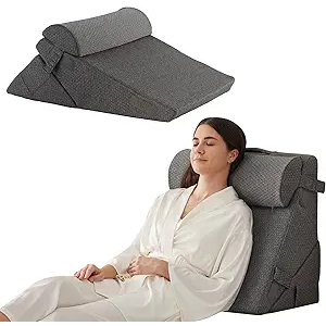 3Pcs Orthopedic Bed Wedge Pillow Set, Foam Wedge Pillow Post Surgery for Back, Leg and Knee Support, Adjustable 9&12 Inch Folding Triangle Pillow for Sleeping, Acid Reflux, Snoring, Dark Grey