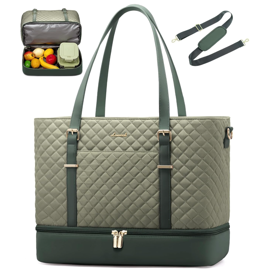 LOVEVOOK Lunch Tote Bag for Women, 15.6 Inch Laptop Work Bag With Lunch Compartment & Large Cup Holder, Lightweight Work Briefcase for Travel, Bussiness, Teacher