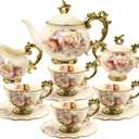 fanquare 15 Pieces British Porcelain Tea Set, Floral Vintage China Coffee Set, Wedding Tea Service for Adult, Big Tea Cup