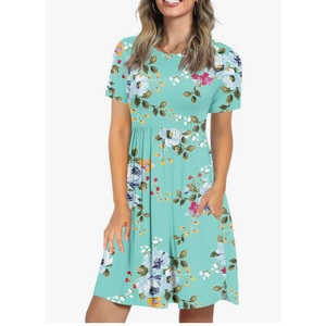 LONGYUAN Women's Casual Dresses 2025 Summer Short Sleeve Dress Hide Belly Loose Fit Sundress with Pockets medium