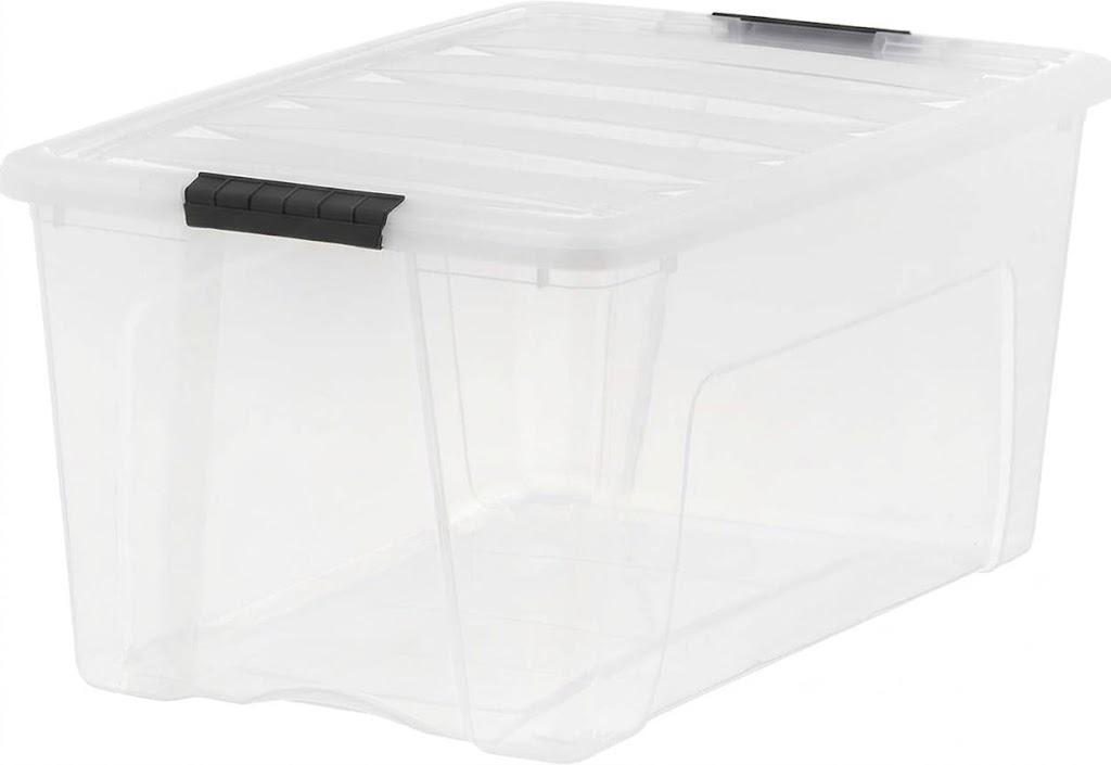 IRIS USA 72 Qt Stackable Plastic Storage Bins with Lid, Pack - BPA-Free, Made in USA - See-Through Organizing Solution, Latches, Durable Nestable Containers, Secure Pull Handle - Clear