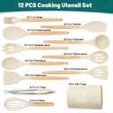 Silicone Cooking Utensil Set,12 PCS Cooking Kitchen Utensils Set, Nonstick Kitchen Utensils 446F Heat-Resistant Cookware Kitchen Tools of Spoon,Brush,Whisk,Spatula,Turner Tongs (Khaki)