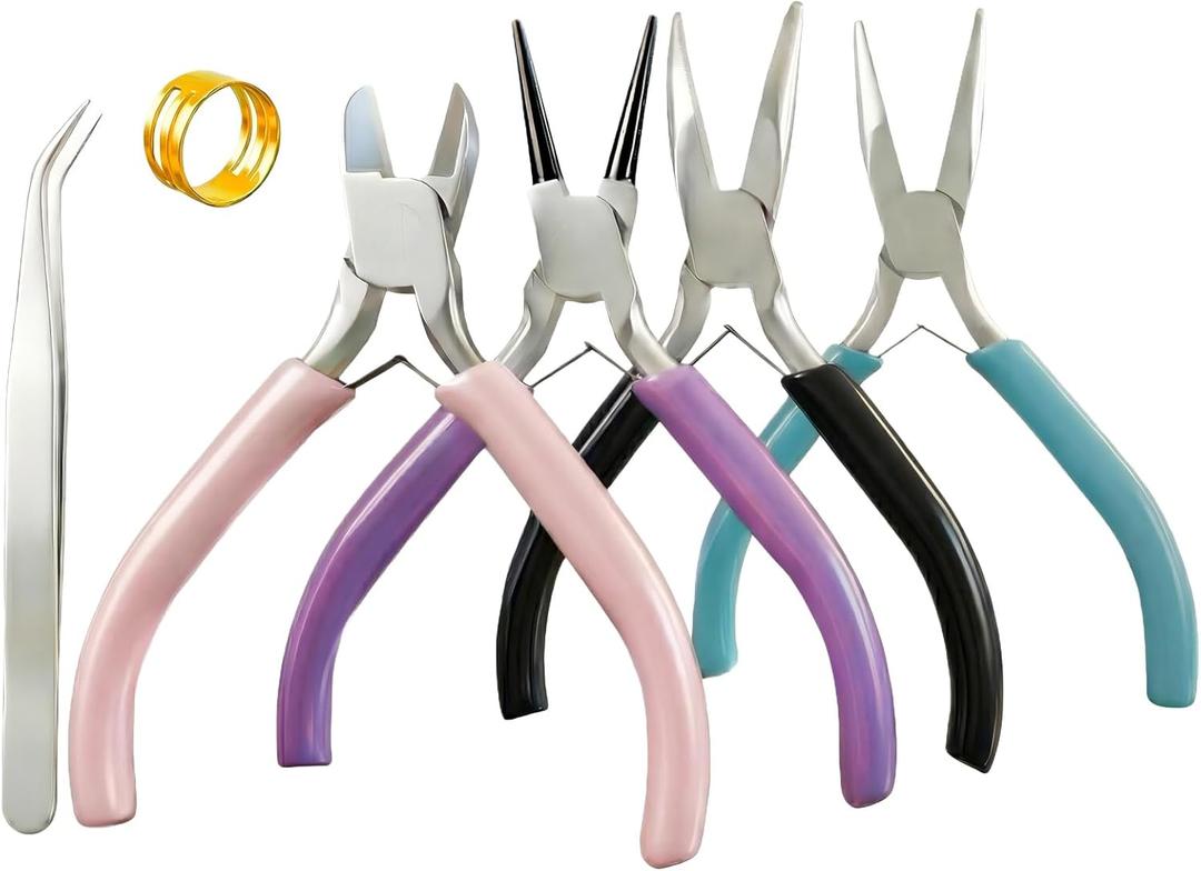 4 PCS Mini Jewelry Pliers Tools Set for Jewelry Making & Repair Supplies - Flat/Bent/Round/Needle-Nose, Small Craft Wire Cutters Pliers Kit for Crafting, Wire Wrapping, Ring, Earring, Beading