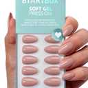 BTArtbox Press On Nails Almond - Flesh Pink Nude Short Fall Press On Nails with Glue for Women, Opaque Soft Gel Glue On Nails in 16 Sizes - 32 Stick On Nails Kit, Fawn Fleek