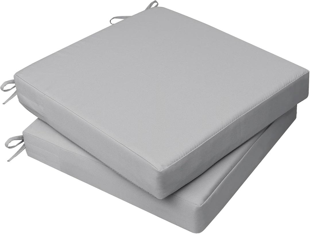 AAAAAcessories Outdoor Chair Cushions, 18 x 18 x 2 inches, Set of 2
Patio Furniture Replacement Seat Cushions, Fade-Resistant, Waterproof, Removable Cover with Ties, Gray