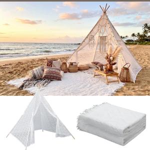 Beeveer Huge Teepee Tent 75'' x 67'' with Extra Large Boho Picnic Blanket 91'' x 72'', Outdoor Lace Teepee Play Tent with Foldable Poles for Indoor Outdoor Party Wedding Picnic