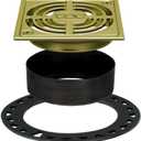 Schluter Kerdi-Drain Contour Shower Grate Kit with Integrated Slope Bonding Flange - Ideal for Tile Showers - 4" Grate Size, Square, Brushed Brass Anodized Finish - KD4GRKAMGB