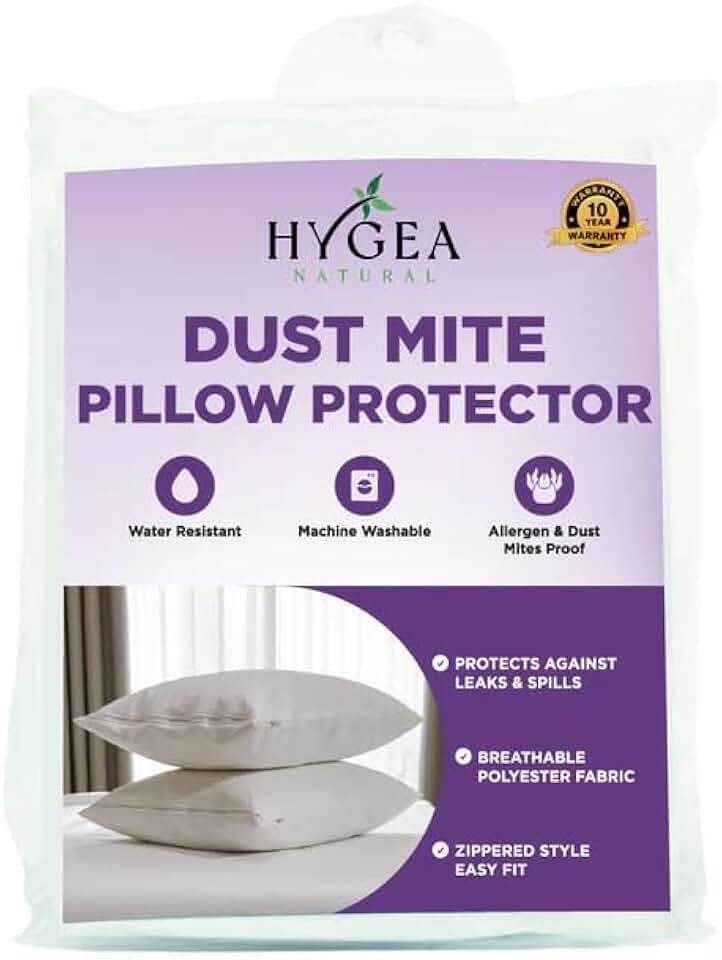 Hygea Dust Mite & Allergen Pillow Protectors, Standard Size, Set of 2 - Pillow Encasements - Zippered Covers - Hypoallergenic, Waterproof, Soft & Breathable, Premium Quality