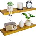 BGMG Wood Floating Shelves for Wall 30 inch Set of 2, Rustic Wooden Wall Mount Shelves for Living Room Bedroom Kitchen Farmhouse 2-30x6.7x1.25 inch- Gold Oak