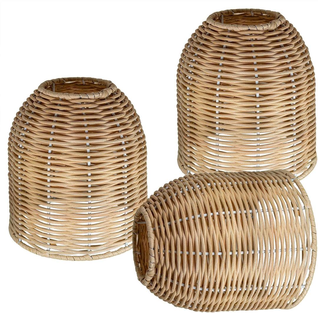 3Pcs Rattan Lamps Shades, Boho Hanging Lamp Shades, Lamp Covers Replacement for Pendant, Table Floor Lamps Chandelier, Wall Sconces, 1.53in Fitter 6.3 in Height (Cream,Beige)