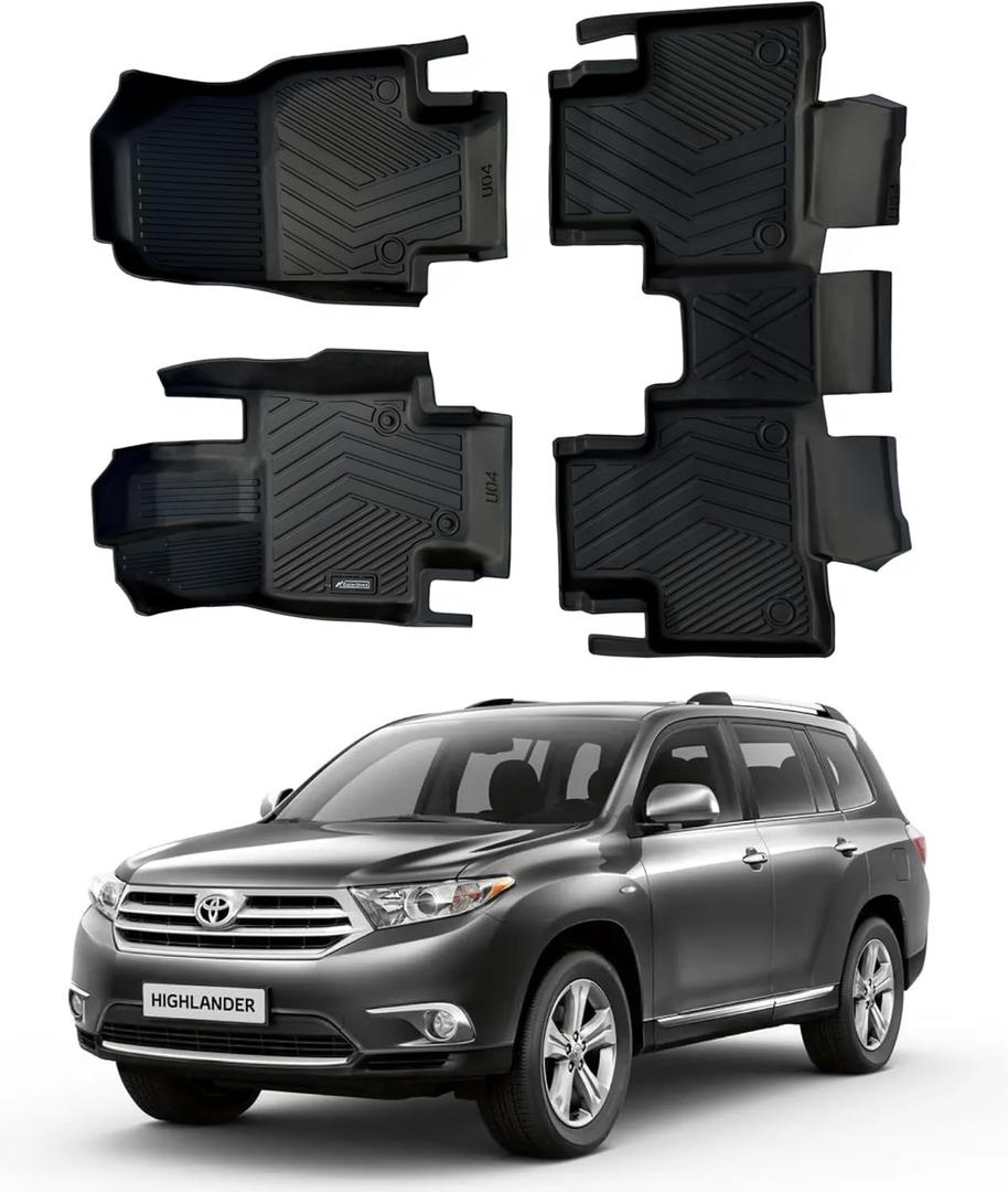 Compatible with Toyota Highlander 2020-2024 2025 (7 Seats)  Heavy Duty 3-Row All-Weather Protection, Waterproof TPE Car Floor Mats Full Set