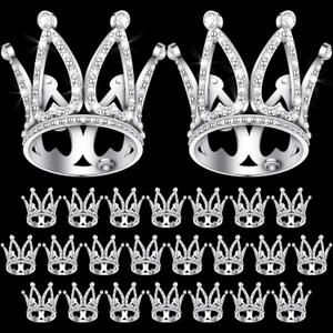 24 Pcs Crown Cake Topper Mini Baby Crown Tiny Queen Small Alloy Crystal Princess Headpiece Cake Decoration for Women Lady Girl Bridal Wedding Royal Themed Baby Shower Birthday Party(Silver)