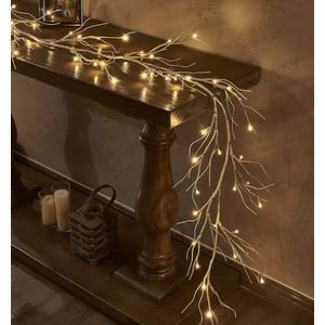 LITBLOOM Lighted Birch Garland 6FT 48 LED Battery Operated with Timer Pre-lit Twig Vine Lights for Christmas Fireplace Mantle Table Decoration Indoor Outdoor