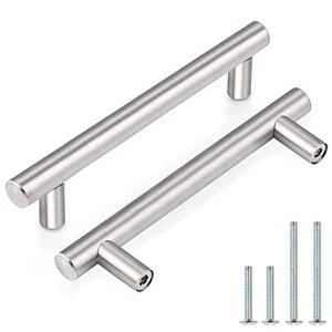 Probrico 10 Pack Euro Style T Bar Cabinet Pulls Stainless Steel Kitchen Handles Dresser Handles Brushed Nickel 3-3/4 Hole Center,6 Inch Overall Length