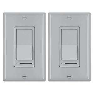 BESTTEN 2 Pack Dimmer Wall Light Switch, Compatible with Dimmable LED, CFL, Incandescent and Halogen Bulb, Single Pole or 3-Way Dimmer Switches, 120VAC, Decorator Wall Plate Included, Gray, UL Listed