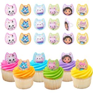 DecoPac DreamWorks Gabby's Dollhouse Rings, 24 Cupcake Decorations Featuring Gabby, Pandy Paws, Irresistible Kitty Characters, and Super Fun Adventures! - 24 Pack